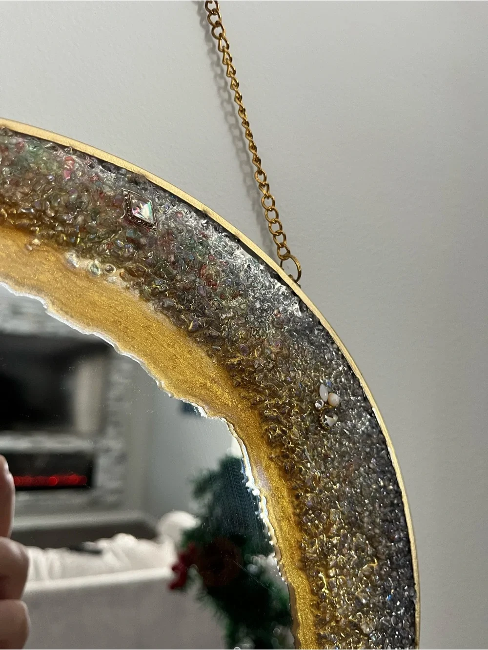 Gold Crescent Geode Round Wall Mirror - Decorative Home Wall Decor